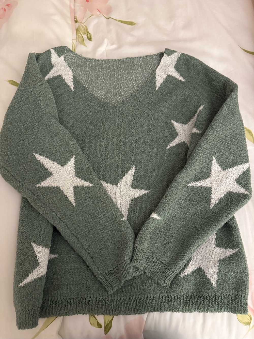 Women's Green Star V-Neck Sweater